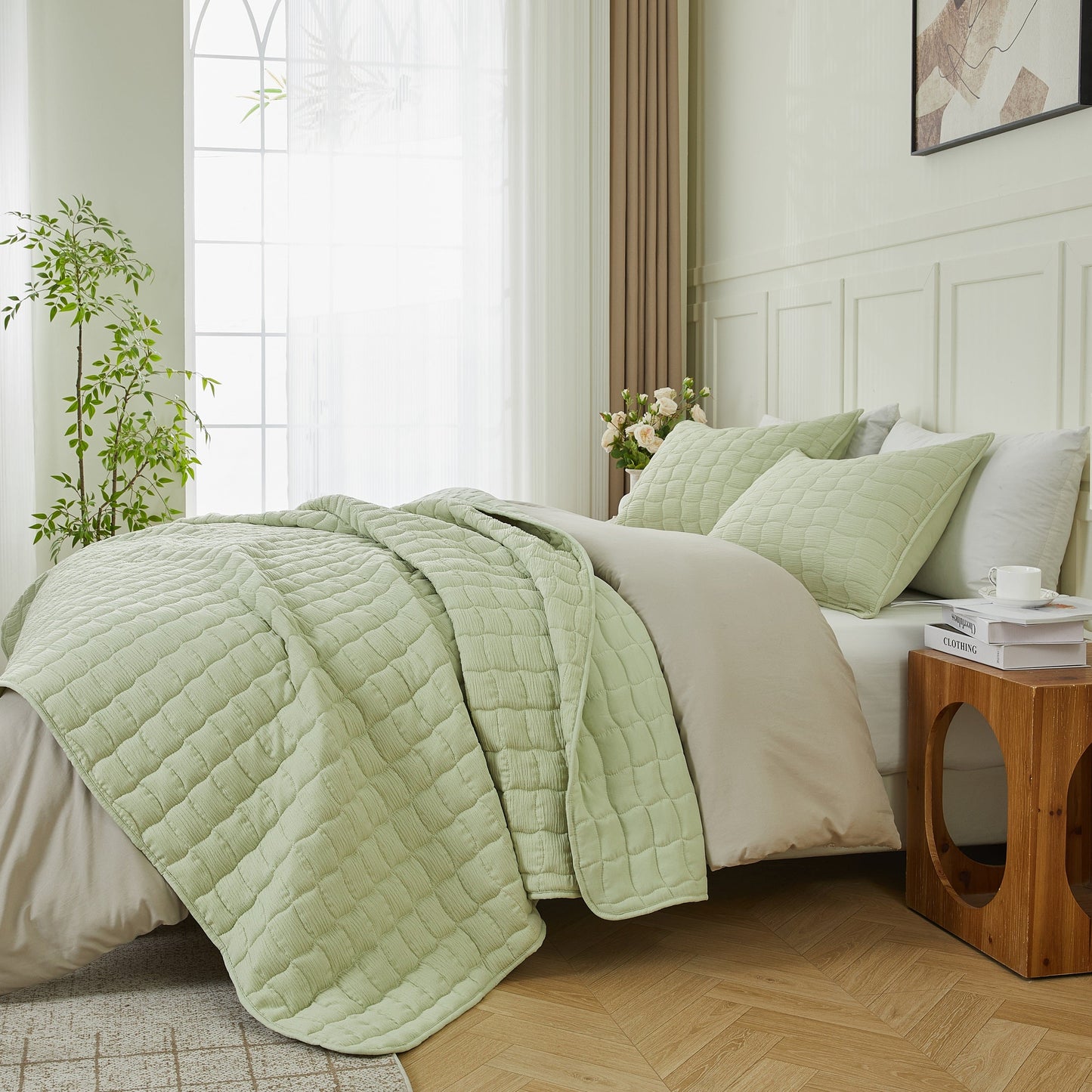 3-Piece Seersucker Textured Quilt & Sham Set