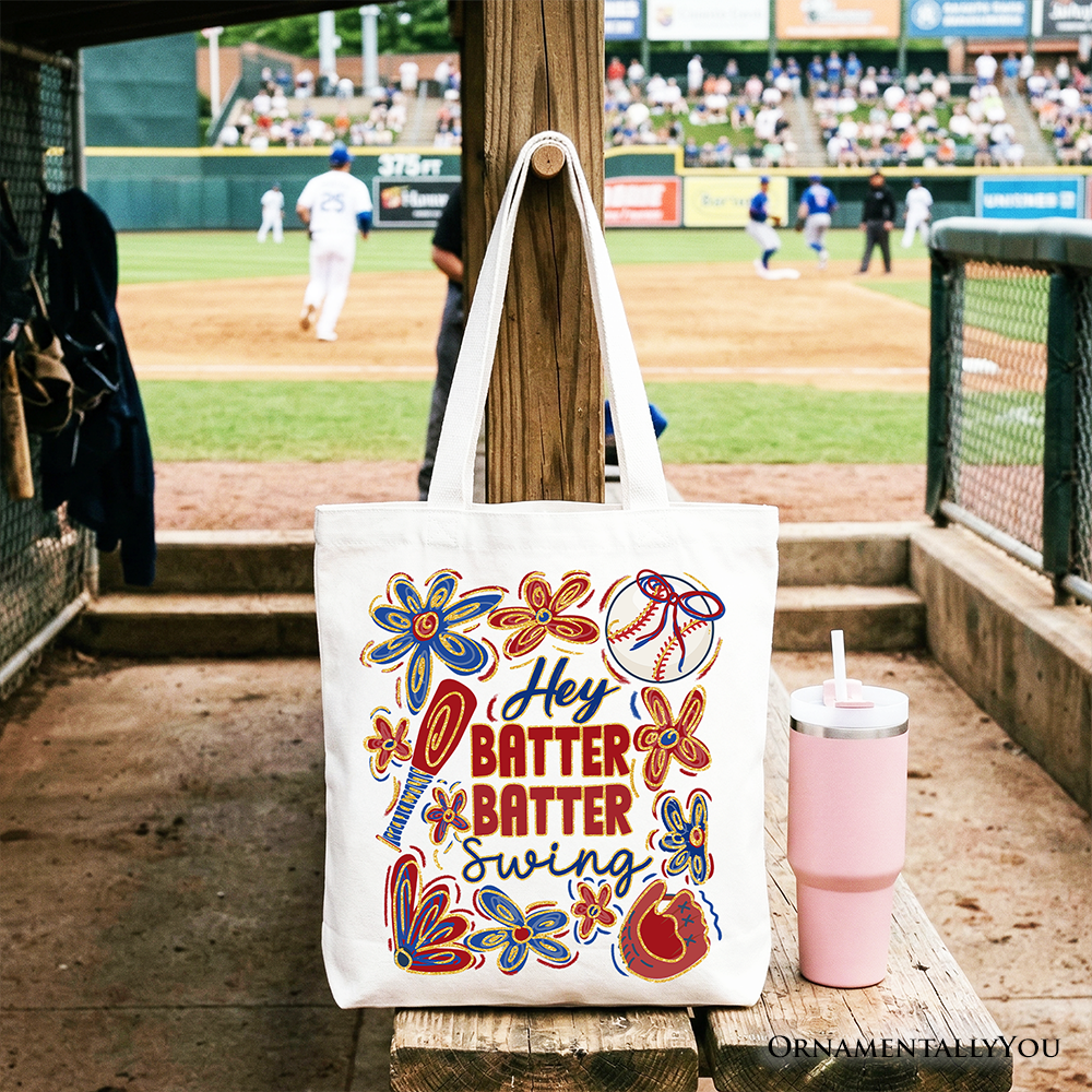 Hey Batter Batter Swing Tote Bag, Retro White and Natural Baseball Gift Shopper