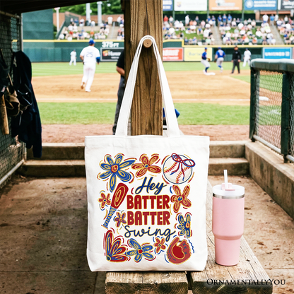 Hey Batter Batter Swing Tote Bag, Retro White and Natural Baseball Gift Shopper