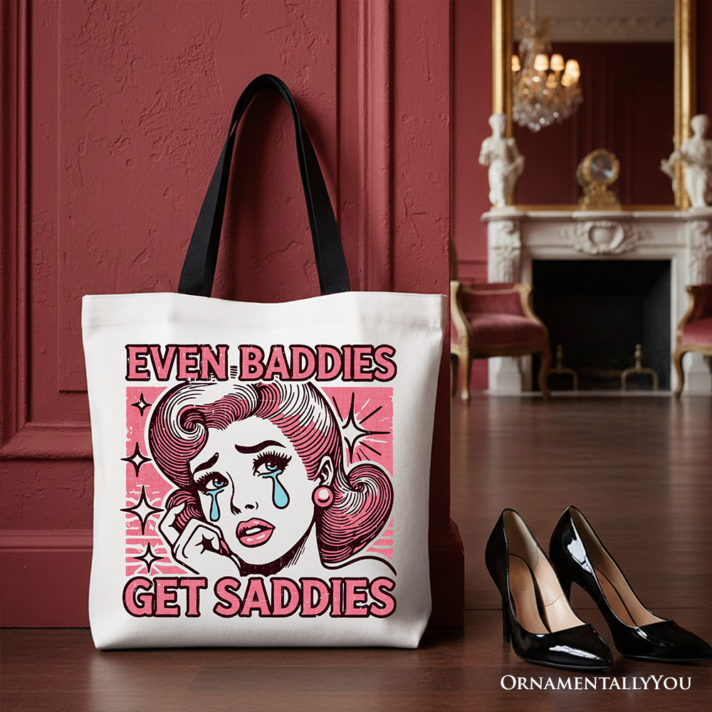Even Baddies Get Saddies Tote Bag, Retro Crying Girl Pop Art for Stylish and Emotional Women