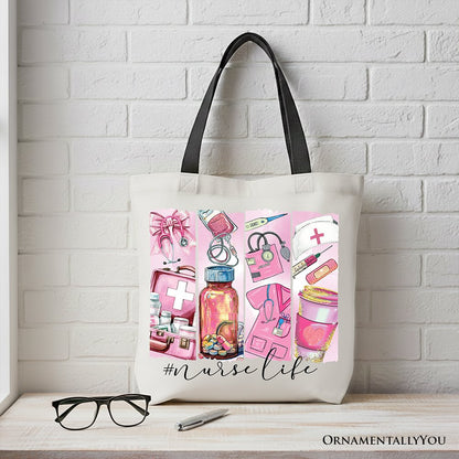 Nurse Life Canvas Tote Bag, Medical Essentials Gift Bag for Coquette Nurses