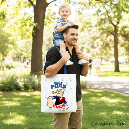 Best Pops Ever Canvas Tote Bag, Classic Popeye the Sailorman Dad Gift Bag for Fun and Strong Dads