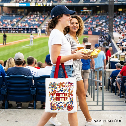 Hey Batter Batter Swing Tote Bag, Retro White and Natural Baseball Gift Shopper