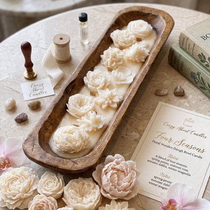 Four Seasons Floral Wooden Dough Bowl Candle