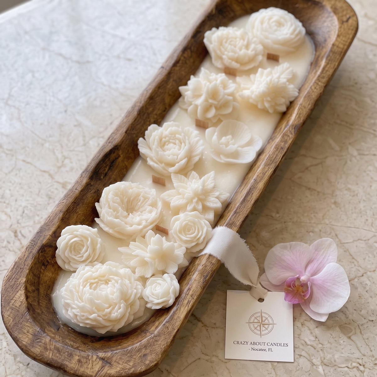 Four Seasons Floral Wooden Dough Bowl Candle