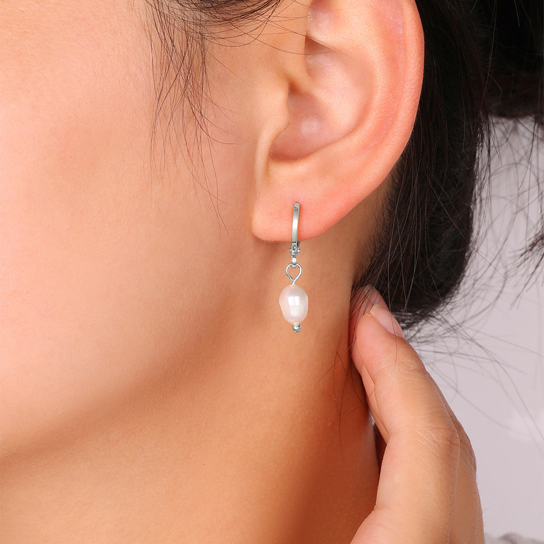 Mint & Lily Freshwater Pearl Drop Huggie Earrings