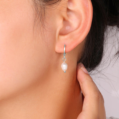 Mint & Lily Freshwater Pearl Drop Huggie Earrings