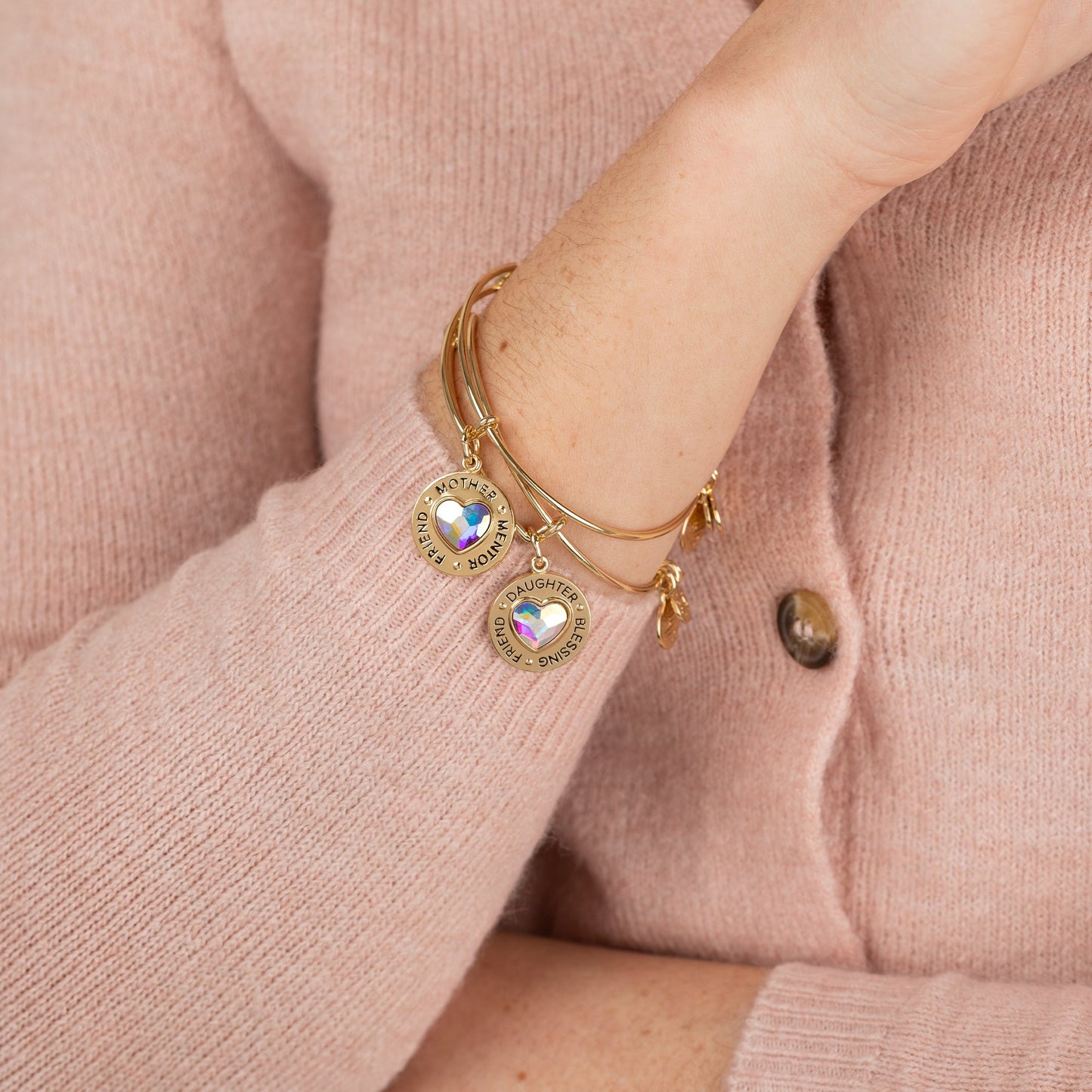 Mother Daughter Charm Bangles, Set of 2