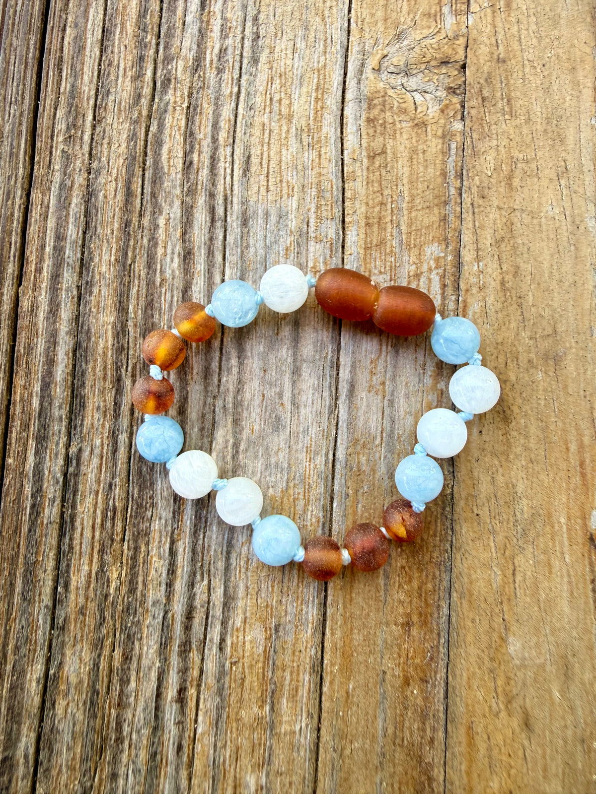 Raw Cognac Amber + Moonstone + Aquamarine Gemstone || Anklet or Bracelet