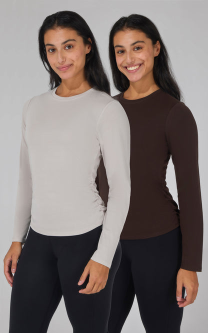 2 PK Side Ruched Long Sleeve Top