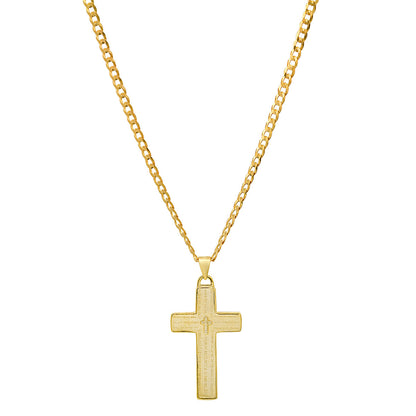 Unisex Sterling Silver Cuban Super Flat Chain And Lord'S Prayer Cross Pendant