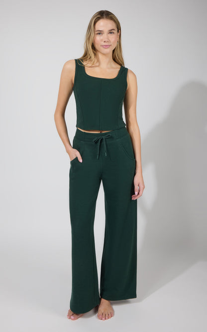 Terry Corset Tank & Fleece Wide Leg Pant Set