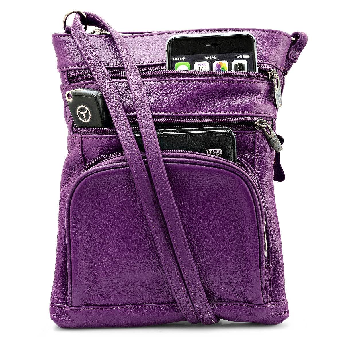 Unisex Super Soft Leather Crossbody Bag  with 6 Compartments and Carrying Strap