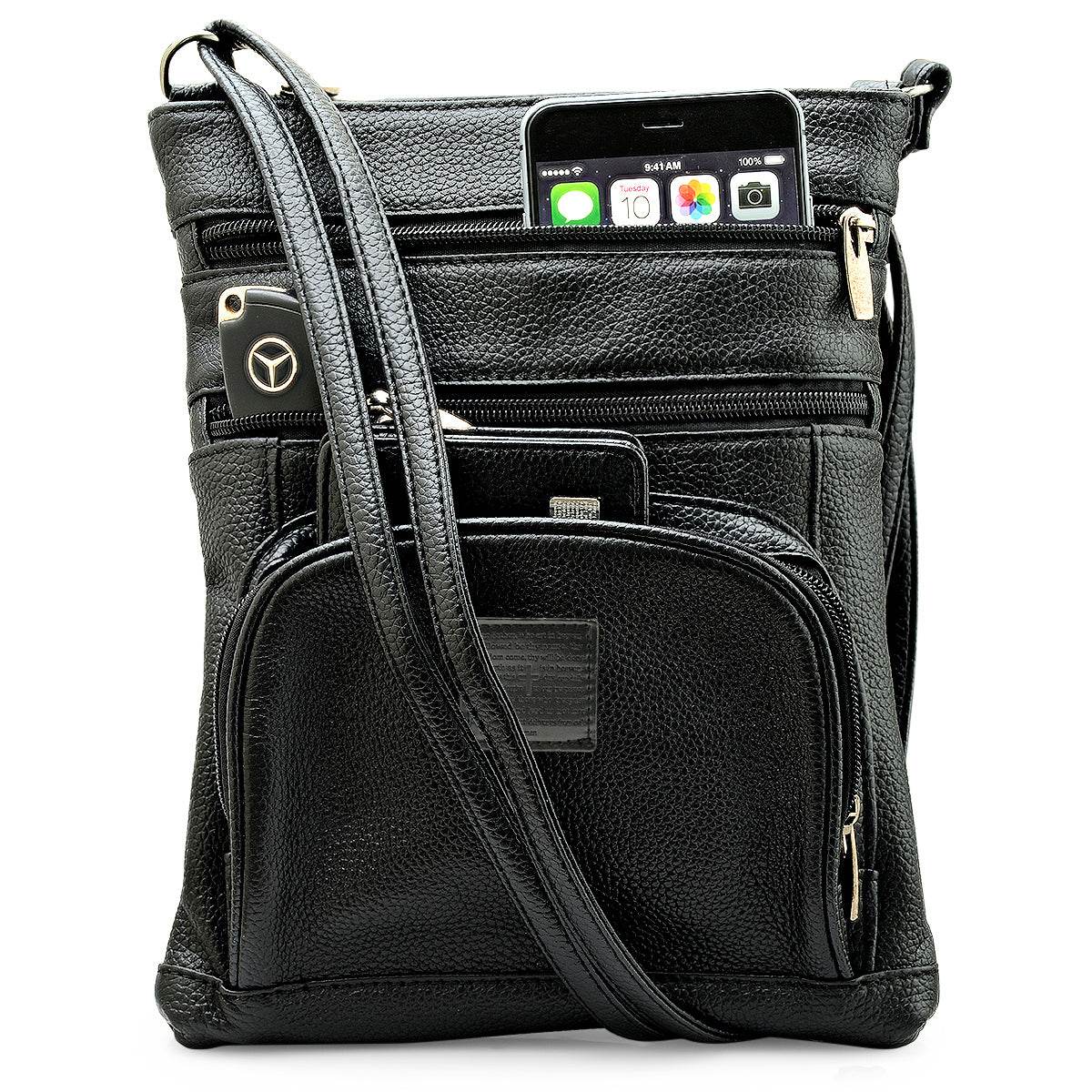 SteelTime Unisex Leather Crossbody Bag With Serenity Prayer