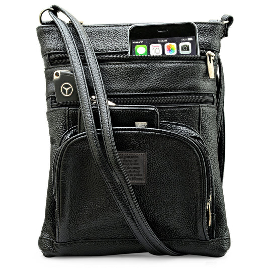 Genuine Leather Crossbody 5 Zipper Serenity Bag