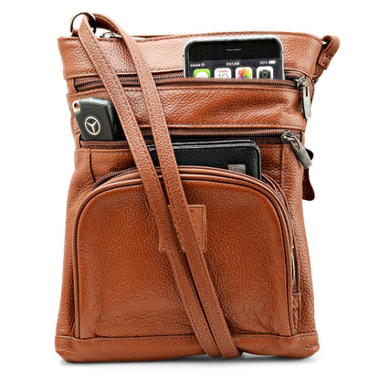 Genuine Leather Crossbody 5 Zipper Serenity Bag