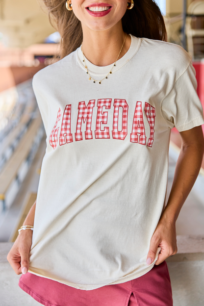 Gameday Red Gingham Ivory Graphic Tee