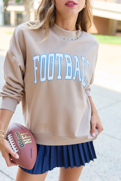 Varsity Football Taupe Graphic Mock Neck Sweatshirt