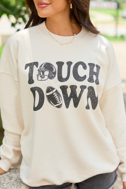 Touchdown Printed Cream Graphic Sweatshirt