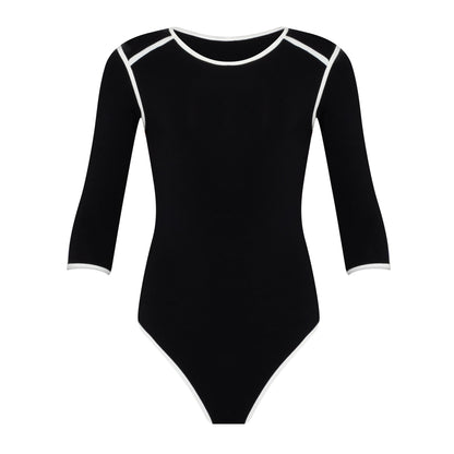 The Girl 3/4 Sleeve Second Skin Active Bodysuit In Black | Lenzing™ Viscose Stretch Fit