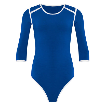 The Girl 3/4 Sleeve Second Skin Active Bodysuit In Sea Blue | Lenzing™ Viscose Stretch Fit