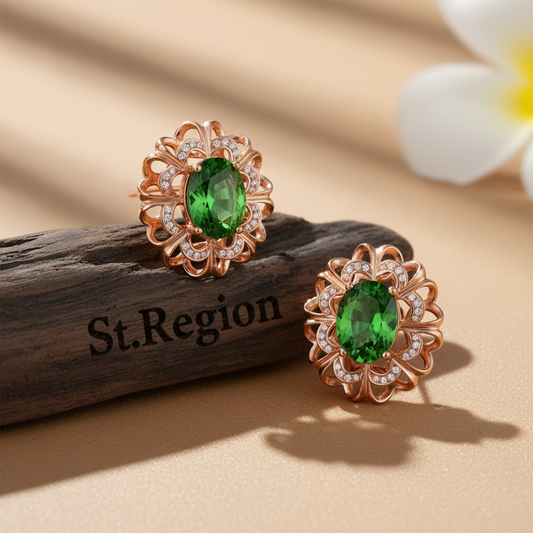 Green Crystal & Cubic Zirconia Rose Goldtone Floral Stud Earrings