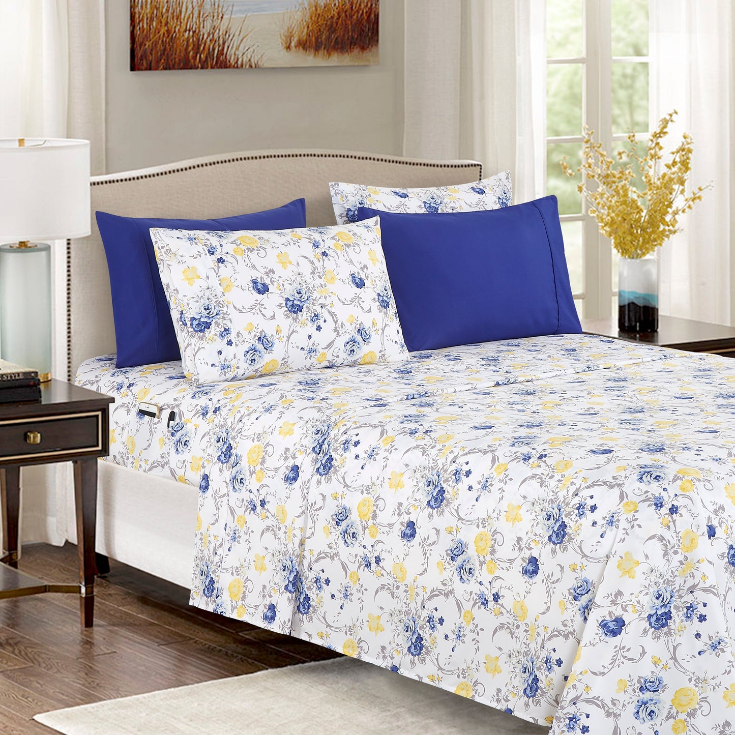 Mocassi 6-Piece Floral and Stripe Pattern Sheet Set - Soft as a Hotel Premium Quality Bedding