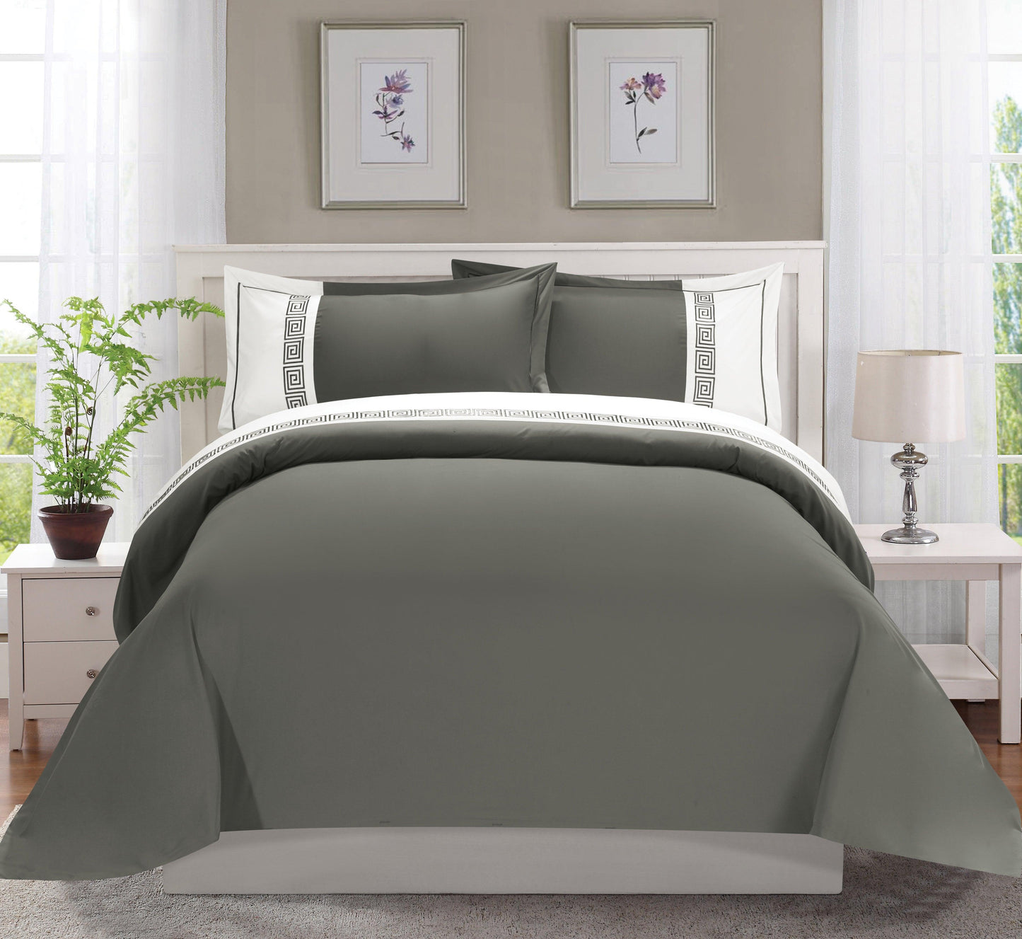 Elegant Comfort 3-Piece Greek Embroidered Duvet Cover Set