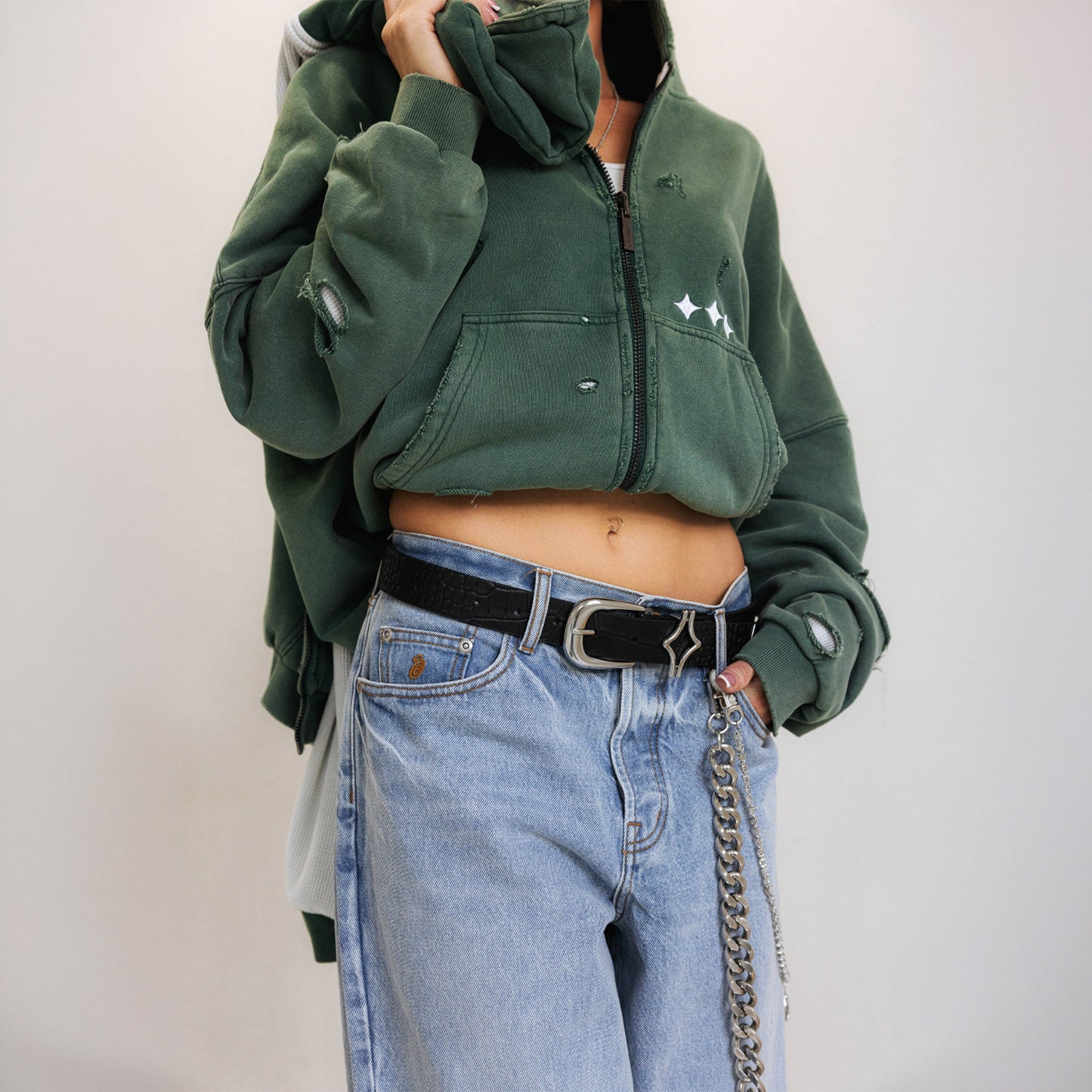 Commons Reversible Thermal Zip Up Faded Green/White