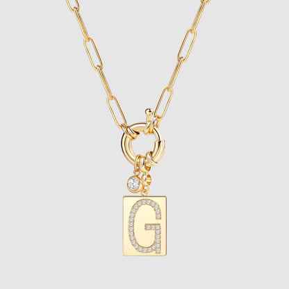 Mint & Lily Pave Initial Pendant Necklace with Paperclip Chain