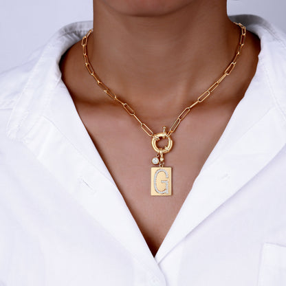 Mint & Lily Pave Initial Pendant Necklace with Paperclip Chain