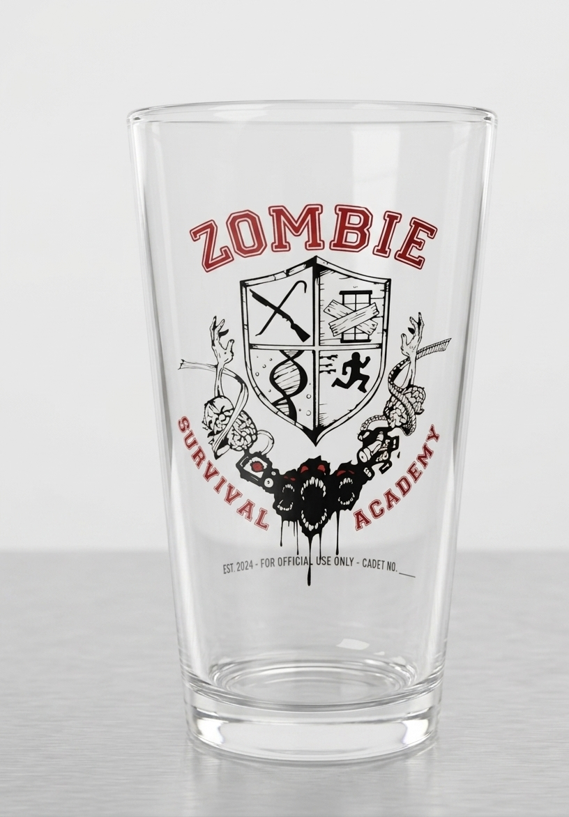 Zombie Survival Academy Logo Pint Glass – Post-Apocalyptic Barware