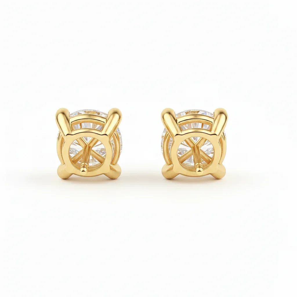 IGI Certified Round Lab Grown Diamond Solitaire Stud Earrings Yellow Gold