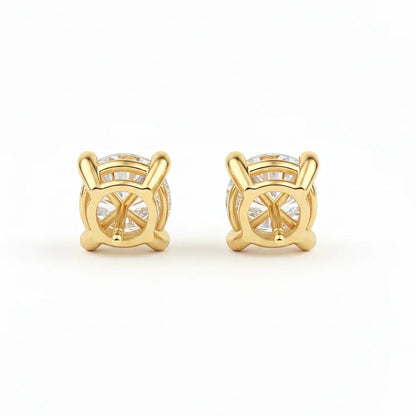 IGI Certified Round Lab Grown Diamond Solitaire Stud Earrings Yellow Gold