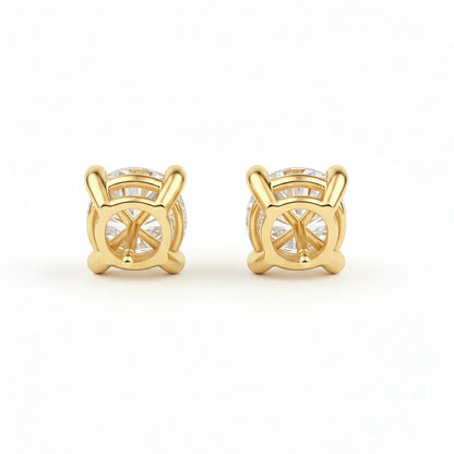 IGI Certified Round Lab Grown Diamond Solitaire Stud Earrings Yellow Gold