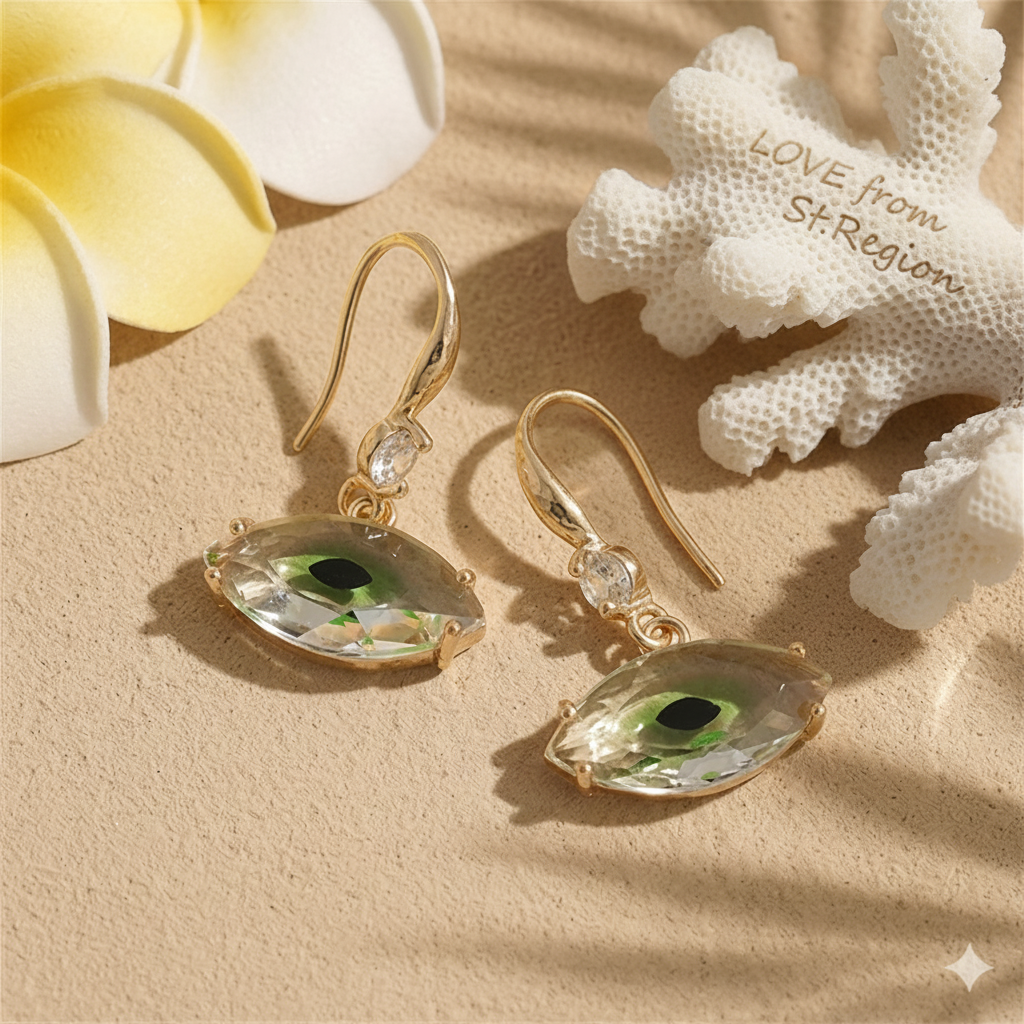 Green Crystal & Cubic Zirconia Goldtone Eye Hook Earrings