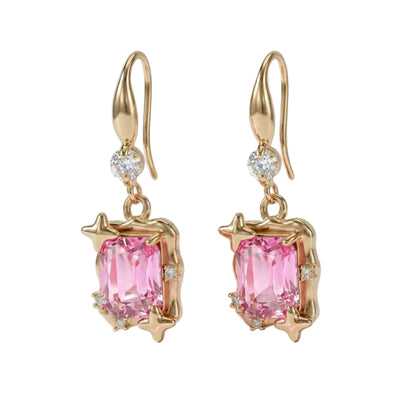 Pink Crystal & Cubic Zirconia Goldtone Cushion-Cut Star Hook Earrings