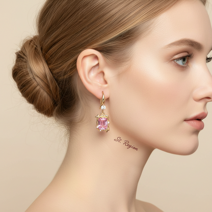 Pink Crystal & Cubic Zirconia Goldtone Cushion-Cut Star Hook Earrings