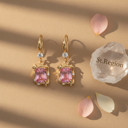 Pink Crystal & Cubic Zirconia Goldtone Cushion-Cut Star Hook Earrings