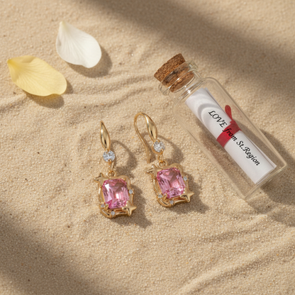 Pink Crystal & Cubic Zirconia Goldtone Cushion-Cut Star Hook Earrings