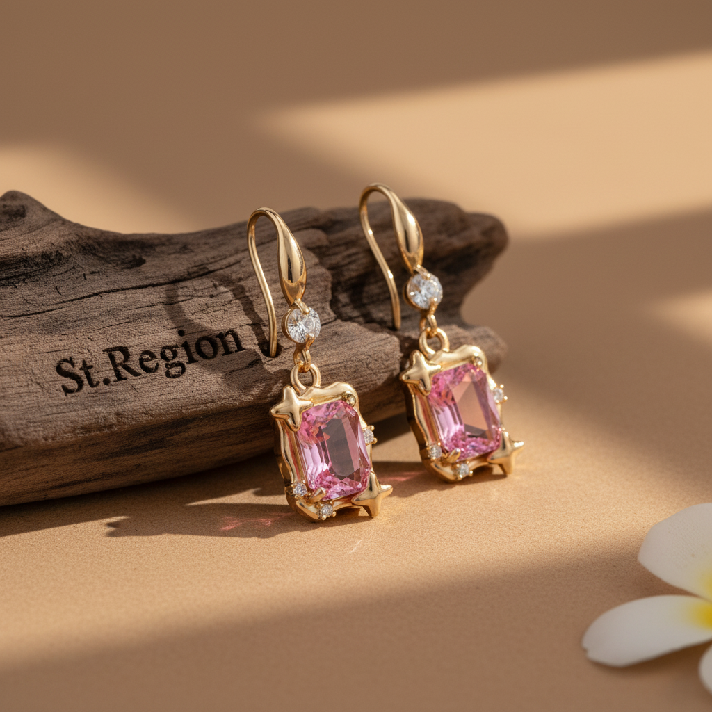 Pink Crystal & Cubic Zirconia Goldtone Cushion-Cut Star Hook Earrings