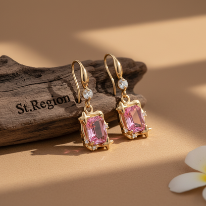 Pink Crystal & Cubic Zirconia Goldtone Cushion-Cut Star Hook Earrings