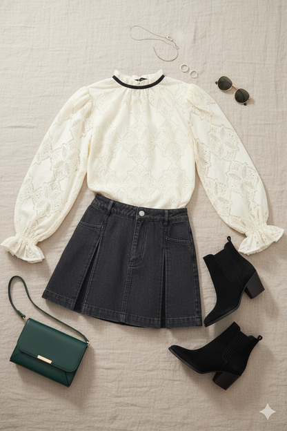 Precious Look Ivory Woven Lace Top