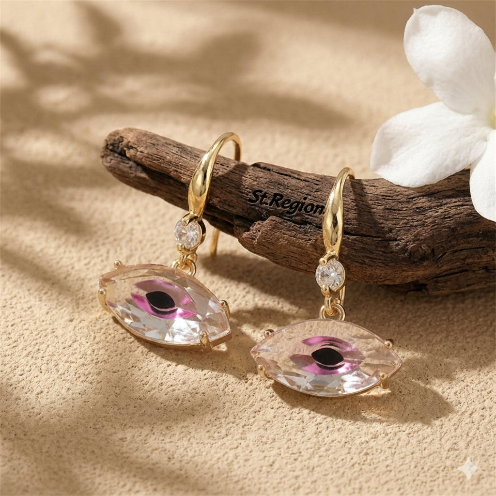 Pink Crystal & Cubic Zirconia Goldtone Eye Hook Earrings