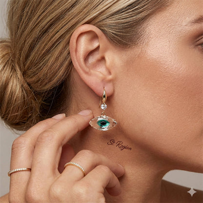 Blue Crystal & Cubic Zirconia Goldtone Eye Hook Earrings