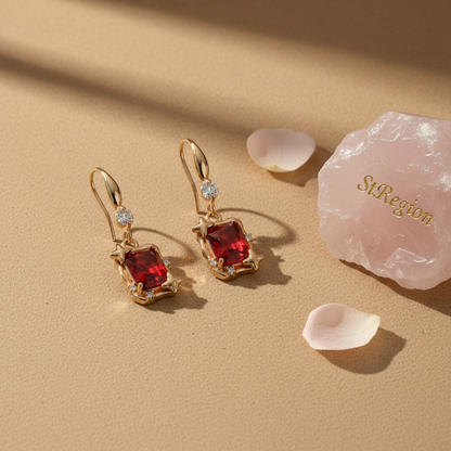 Red Crystal & Cubic Zirconia Goldtone Cushion-Cut Star Hook Earrings