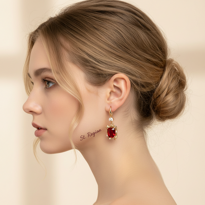 Red Crystal & Cubic Zirconia Goldtone Cushion-Cut Star Hook Earrings