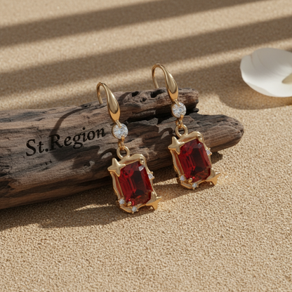 Red Crystal & Cubic Zirconia Goldtone Cushion-Cut Star Hook Earrings