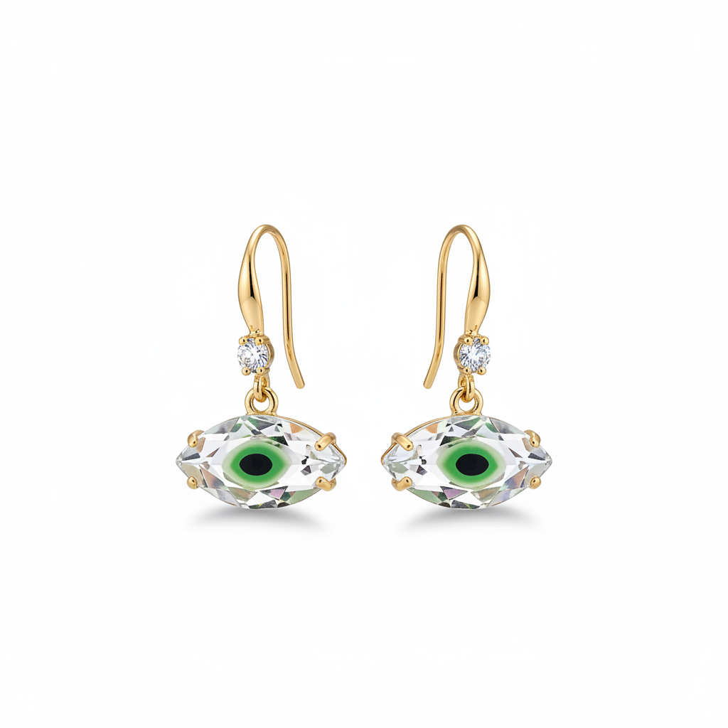 Green Crystal & Cubic Zirconia Goldtone Eye Hook Earrings