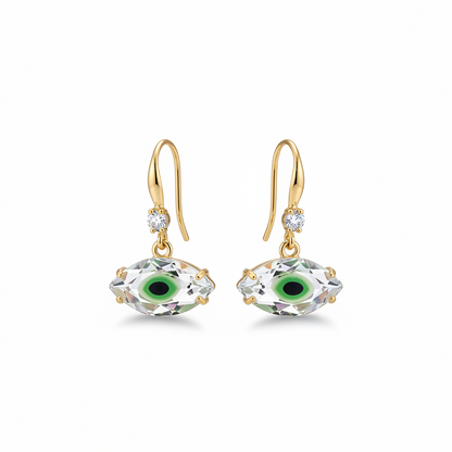 Green Crystal & Cubic Zirconia Goldtone Eye Hook Earrings